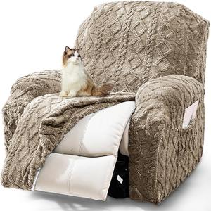JOKIVTOU Recliner Chair Covers 4 Pieces Reclining Chair Slipcovers with Pocket& Elastic Bottom, Soft Feel Fitted Lazy Boy Sofa Couch Cover Washable, Stretch Recliner Furniture Protector