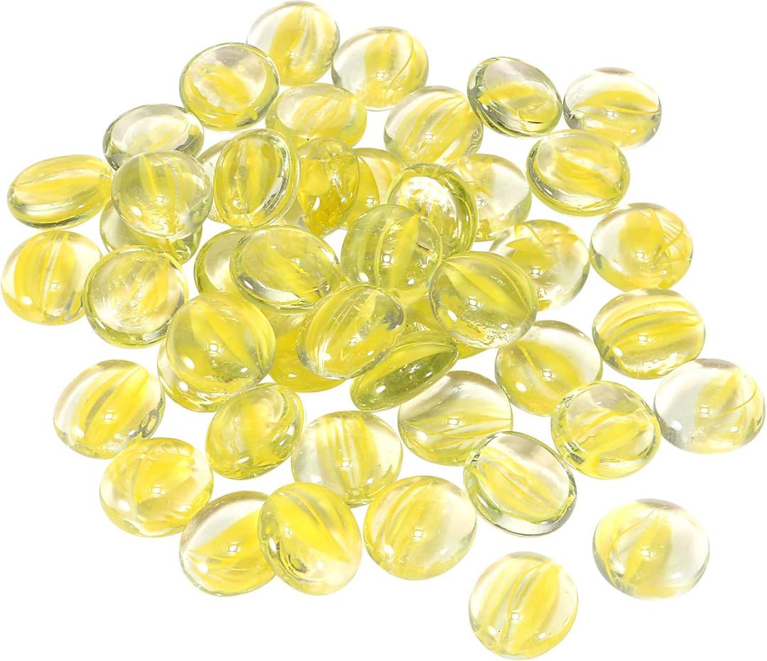 MECCANIXITY Decorative Flat Glass Marbles 17-19mm Rock Vase Filler Beads Pebbles Petal Yellow for Fish Tank Table Scatter Decor, 50 Pcs