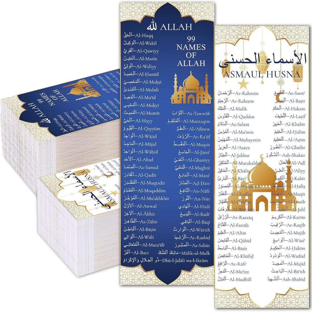 80 Pcs 99 Names of Allah Bookmark Muslim Islamic Quran Bookmarks Arabic English Reflecting on The Names of Allah Gifts for Women Men