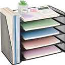 OPNICE Desk Organizer, 5-Tier Paper Organizer Letter Tray with Magazine Holder, Office Desk Accessories & Workspace Organizers, Desktop File Organizer for Office Supplies Storage, Black