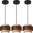 Modern Cement Pendant Light Fixture,Concrete Pendant Lights with Wood Accent,Vintage Farmhouse Chandelier for Kitchen Island Dining Room Living Room Bedroom Cafe(White 3-Pack 6.7in)