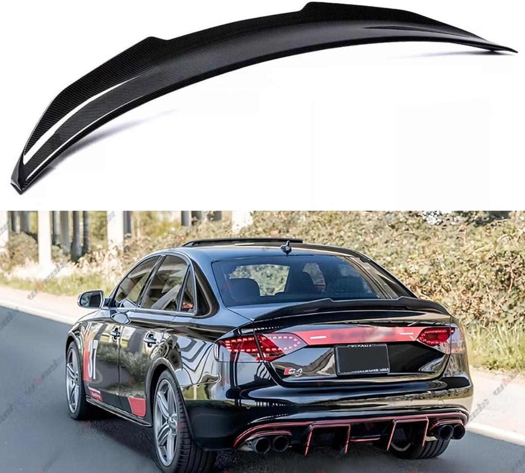 Rear Spoiler Compatible with 2008-2012 Audi A4, PSM Style High Kick Fit for B8, Exterior Duckbill Spoiler Trunk Tail Deck Lid Wing Lip (Carbon Fiber Pattern)