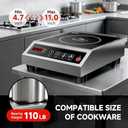 Induction Cooktop Commercial 1800W, Portable Countertop Burner with 8" Fast Heating Coil, 11 Temp/Power Levels, 24H Timer Stainless Steel Electric Stove for for RV Home Kitchen