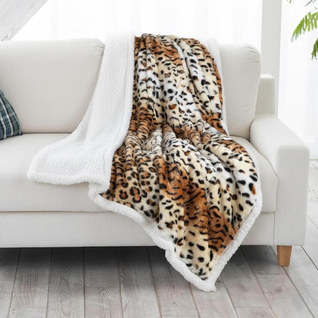 Lavish Home Fleece Sherpa Throw Blanket - Ultra Soft Plush Bed, Sofa or Couch 50" x 60" Tiger Set of 1