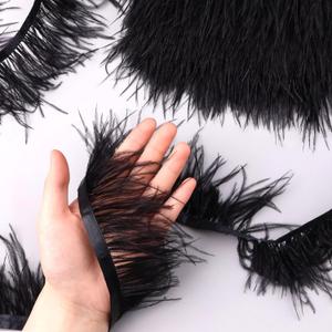 GXTIZAS Black Ostrich Feathers Trim 2.5Yards Fringe Trim 3-4inch Feather for Crafts Sewing Costumes, Latin Wedding Dresses, Stage Outfit DIY Accessories