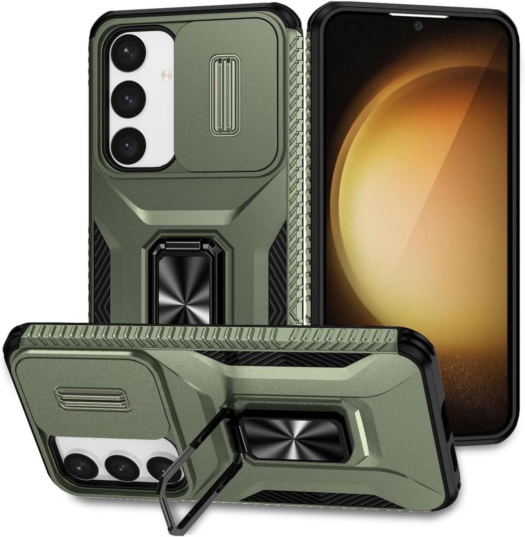 Magnetic Case for Samsung Galaxy S24 6.2",Samsung S24 Case with Camera Cover & Kickstand Military Grade Shockproof Cover Green