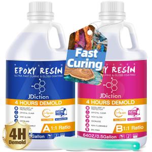 JDiction Fast Cure Epoxy Resin, 1Gallon 4 Hours Demold Epoxy Resin Kit - Crystal Clear, Bubble-Free, Not-Yellowing, Self-Leveling for Art Resina, Jewelry, Craft, Fast Casting & Easy Mix Epoxy Resina JDiction Fast Cure Epoxy Resin, 1Gallon 4 Hours Demold Epoxy Resin Kit - Crystal Clear, Bubble-Free, Not-Yellowing, Self-Leveling for Art Resina, Jewelry, Craft, Fast Casting & Easy Mix Epoxy Resina