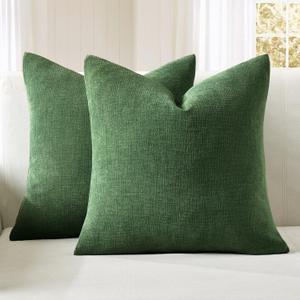 MIULEE Moss Green Couch Pillow Covers 20x20 Inch, Set of 2 Soft Chenille Decorative Square Throw Pillow Covers Farmhouse for Sofa Living Room Bed