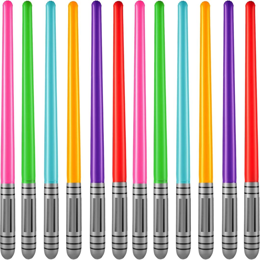 Bedwina Inflatable Light Sabers for Kids - (Pack of 12) 35-inch Neon Color Blow-Up Toy Saber Swords, Party Favors, Goodie Bags, Star Galaxy Theme Birthdays & Prize Toys