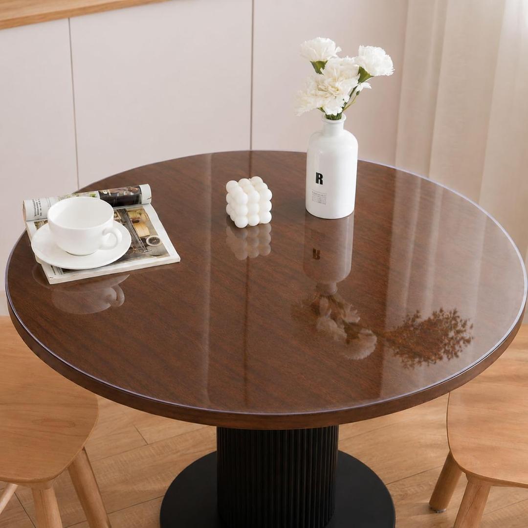 Round Clear Table Protector, 54" Round, 2mm Thick, Clear Plastic Table Cover, Scratch Resistant, Dining Room Table Top Protector