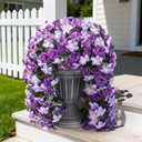 HyeFlora Artificial Flowers for Outdoors, 2pcs Faux Hanging Morning Glory Silk Fake Flowers Lifelike Artificial Plants UV Resistant Flowers for Outside Planter Patio Garden Porch Decor (Purple)