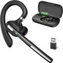Bluetooth Headset with Noise-Cancelling Mic, Wireless Earpiece with USB Dongle for PC/Laptop, Hands-Free Headset for Work, Meetings, MS Teams, Business (Black)
