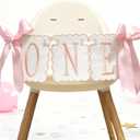 Pink and White Bow ONE High Chair Banner for Girl First Birthday High Chair Banner Sweet One Pink Bow 1st Birthday Decorations