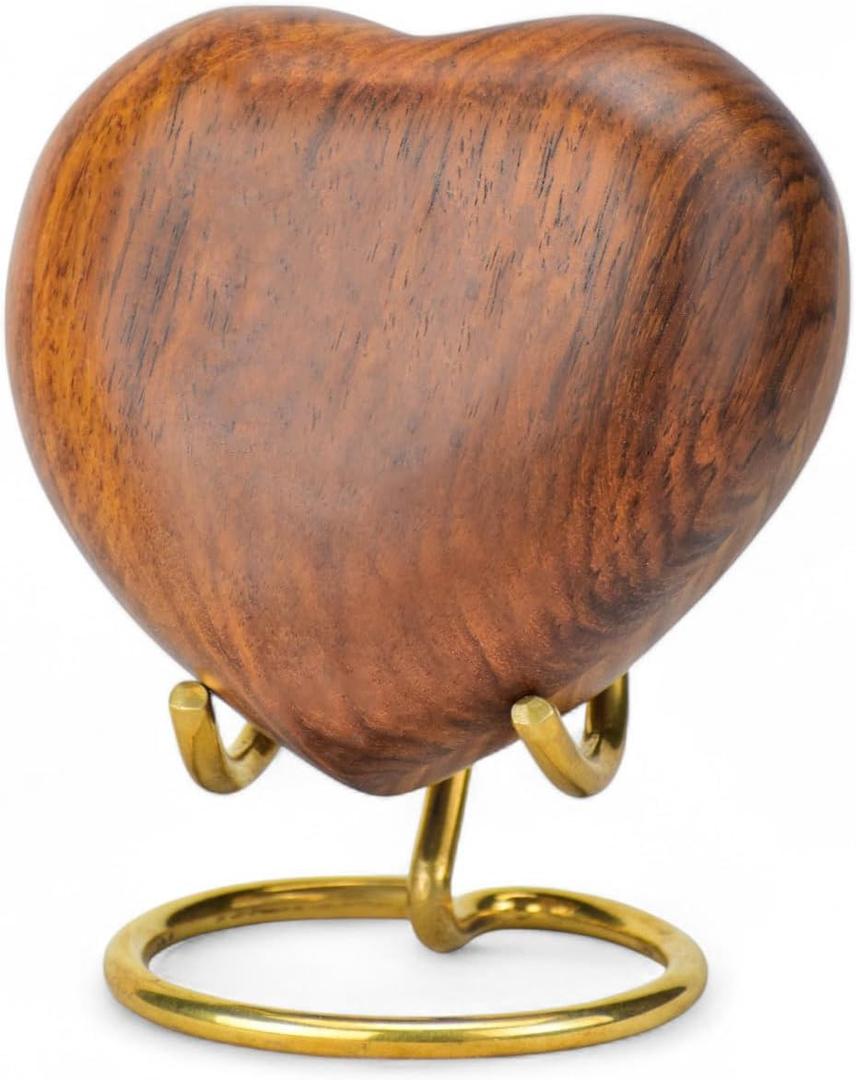 Round Cremation Urns Box for Ashes | Large Burial Funeral Urns for Pets or Human Ashes | Wooden Memorial Keepsake Urns Box for Loved Ones Ashe Storage (Brown Plain) (Keepsake Heart Urn)