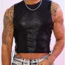 SHENHE Men's Y2k PU Leather Lace Up Tank Tops Mesh Sleeveless Punk Clubwear Cropped Vest (Black, S)