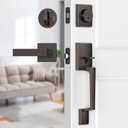 Brightify Oil Bronze Front Door Handle, Oil Bronze Exterior Door Handle with Door Lever, Front Door Lock Set, Adjustable Deadbolt with Single Cylinder, Reversible for Right&Left