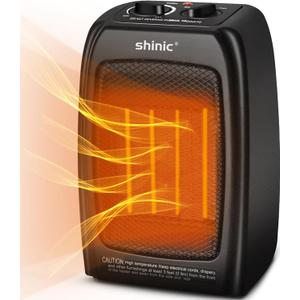 Shinic Space Heater for Indoor Use, 1500W/900W Ceramic Space Heater, 1s Fast Heat, Overheat and Tipover Protection, Portable Electric Heater, Quiet Office Small Room Desk Heater, Black