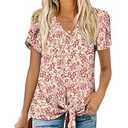 Addtoo Women's Summer Plus Size Casual Button Down Shirts Tie Knot V-Neck Blouses Chiffon Tops, XX-Large