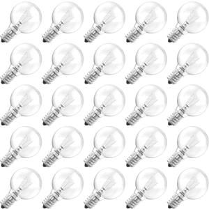 Brightown G40 Replacement Light Bulbs, Clear Globe Bulbs Replacement for Outdoor String Light, E12 Candelabra Base, Incandescent Round Bulbs for Patio Cafe Bistro Decor, 5W 120V, Warm White, 25 Pack