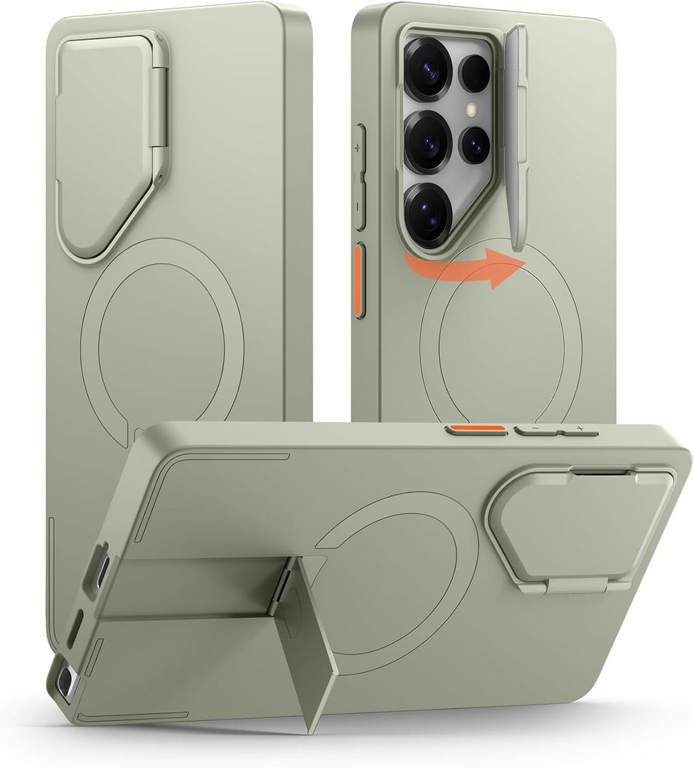 SURITCH for Samsung Galaxy S25 Ultra Phone Case, Magnetic Protective Cover with Camera Cover & Adjustable Metal Kickstand for Galaxy S25 Ultra (2025)-Sage Green