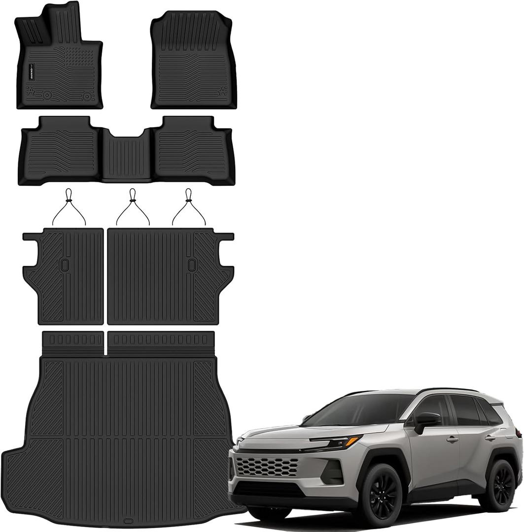 Auxko All Weather Floor Mats Cargo Mat with Backrest Mat for 2026 Toyota RAV4 Hybrid(Not for Phev)(Not for Cargo Area with subwoofer) All Season TPE Accessories Odorless Anti-Slip