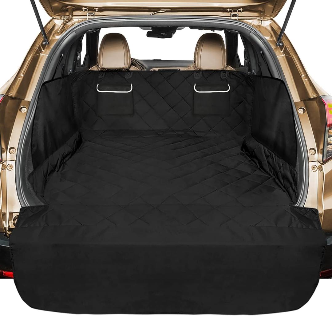 Veckle SUV Cargo Liner for Dogs, Water Resistant Dog Trunk Cover with Side Flap Protector 2 Large Pockets Pet Seat Cover for SUV Sedans Vans with Bumper Flap, Non-Slip, Large Universal Fit, Black