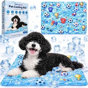 Dog Cooling Mat, Water-Activated Gel Ice Pad for Dogs&Cats, Self-Cooling Mat Soccer Fan Dog Gifts, Waterproof Wipe-Clean, Soccer-Themed Summer Beds for Outdoor&Indoor Medium/Small Pets, Medium 19.7”×23.6”