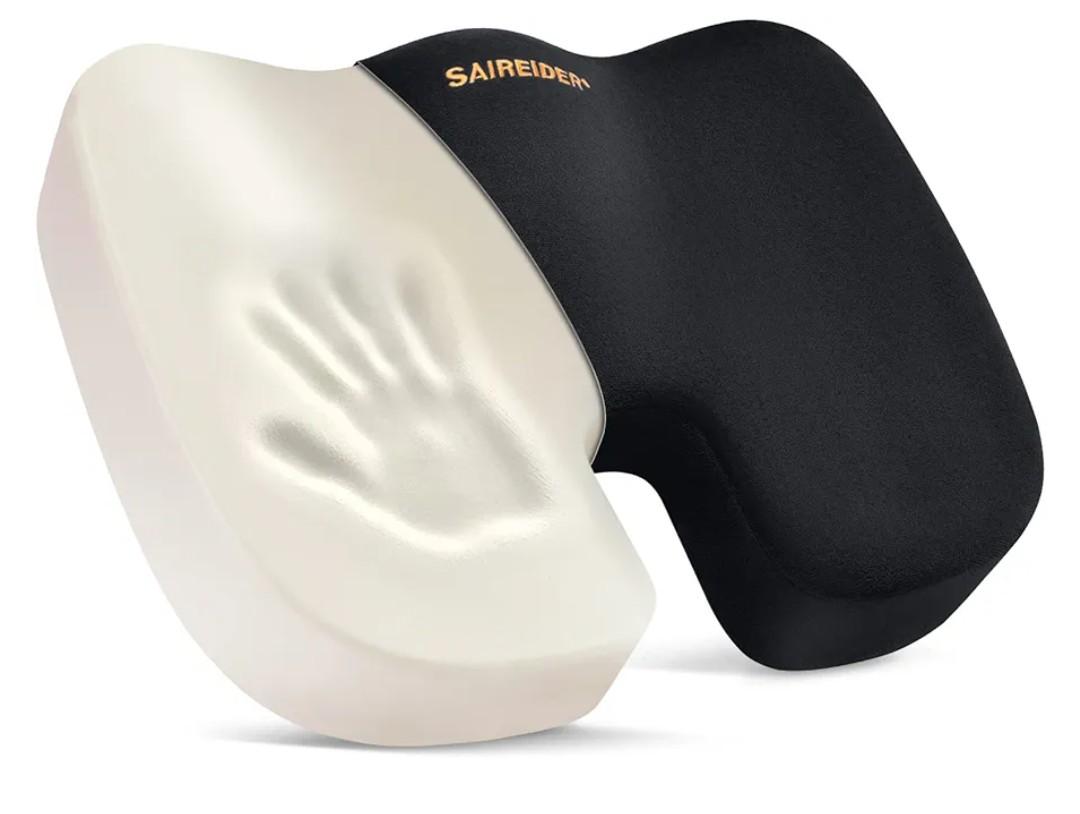 SAIREIDER Office Chair Cushion, Car Seat Cushion, Memory Foam Coccyx Cushion Pads for Tailbone Pain, Sciatica Relief Pillow, Correct Sitting Posture (Black)