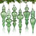 Soaoo 5 Pcs 6.3 inch Dark Green Mercury Glass Finial Christmas Ornaments Hanging Christmas Finials Glass Ornaments Assorted Mercury Decor for Xmas Tree Vintage Holiday Decoration(Classic)