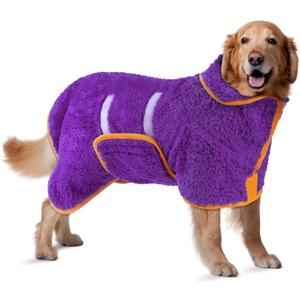 Bienbee Dog Bathrobe, Quick Drying Super Absorbent Dog Robes for After Bath, Warm Keeping Dogs Towel, Dogs Bath Supplies, Dark Purple XL (X-Large)