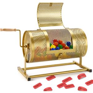 Raffle Drum 15" x 7" Holds 3,000 Tickets, Heavy Duty Raffle Ticket Spinner Cage with Wooden Silent Design Turning Handle, Thickened Raffle Ticket Box for Lottery Games, Bingo, Raffle Balls