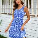 AUSELILY Womens Summer Dress Casual Sleeveless Crewneck T Shirt Sundress Flowy Tiered Swing Mini Dresses (Blue, XL)