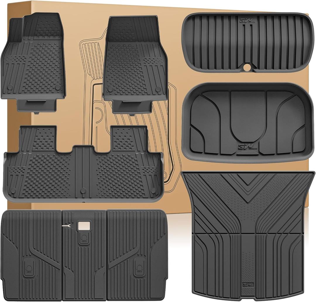 3W Tesla Model Y Juniper Floor Mats, Front Rear Cargo Liner & Seatback Protector, Custom Fit 2025 2026 Model Y Acecessories, TPE All Weather Odorless Non-Slip, Black