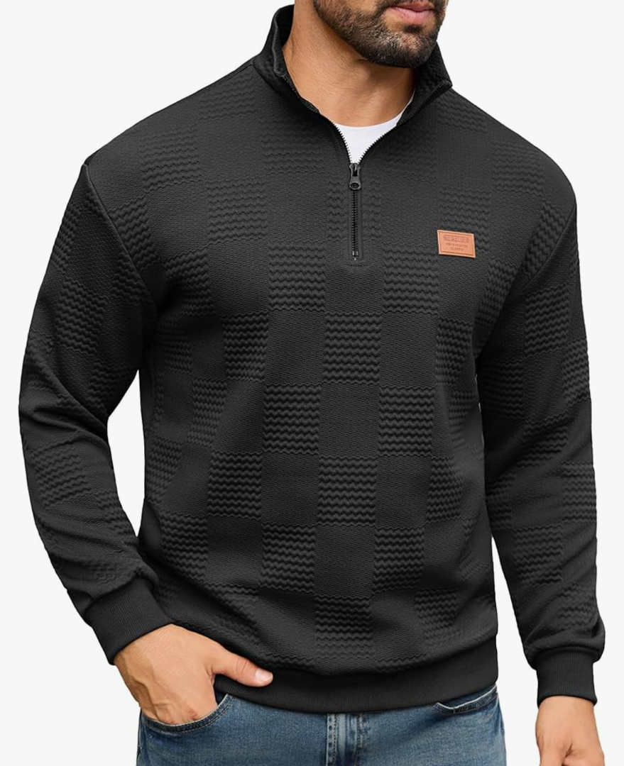 URRU Men's Quarter Zip Pullover Sweatshirt Mock Neck Long Sleeve Sweater Slim Fit Casual Polo Sweaters XL