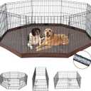 NEZUC Foldable Metal Dog Exercise Playpen Gate Fence Dog Crate 8 Panels 24 Inch Height Puppy Kennels with Bottom Pad for Animals Outdoor Indoor (with Bottom pad, 8 Panels 24" H)