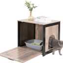 Dwanton Cat Litter Box Furniture Hidden, Cat Litter Box Enclosure, Reversible Entrance Can Be on Left or Right Side, Indoor Cabinet, Wooden Washroom, End Table, Nightstand, Greige, 23.6" L