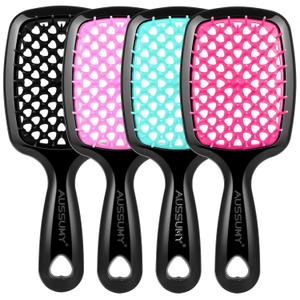4 Pack Vented Detangling Hair Brush - Detangler Hairbrush with Soft Bristles for Effortless Tangle Free - Ideal for Wet Dry or Curly Damaged Hair for Women Men Kids (Black+Pink+Green+Magenta)