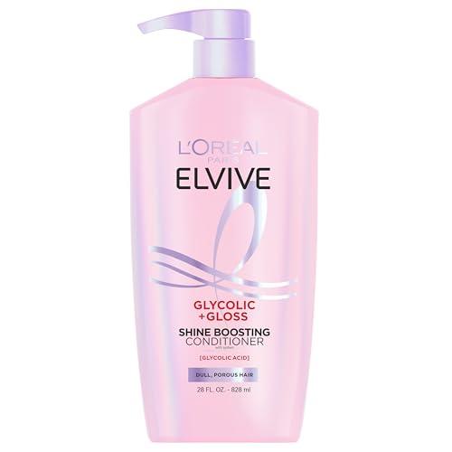L'Oreal Paris Elvive Glycolic + Gloss Shine Boosting Conditioner, Cleanses and Smooths Dull, Porous Hair Into High-Shine, Glossy Hair, 28 Fl Oz