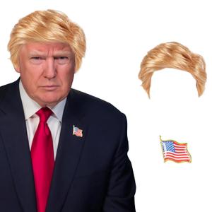 Funny Celebrity Wig - Presidential Candidate Donald Trump Wig Set, Including Flag Pin, Perfect for Halloween