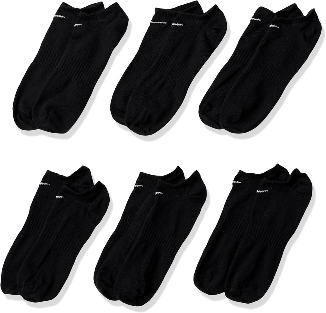 Nike Unisex Adult Everyday Lightweight Training No-Show Socks (6 Pairs) | Mens and Womens (Large, Black/White)