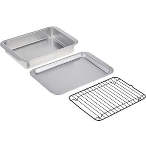 Nordic Ware Naturals 3 Piece Compact Pan Set, Toaster Oven, Counter Ovens, Air Fryer and Broiler Safe, Size for 1-2 Portions - Includes Baking Sheet, Broiling Rack and Rectangular Pan