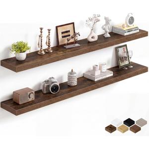 Fun Memories 60Inch Long Floating Shelves, 8 Inch Deep Shelves for Bedroom|Living Room, Wall Mounted Wood Hanging Shelf with Invisible Brackets for Fireplace Mantel Home Storage Decor, Brown - 2 Pack