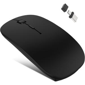 Bluetooth Wireless Mouse Built-in Mouse Jiggler for MacBook Pro MacBook Air Mac Laptop iPad Pro Computer PC,Rechargeable Silent Slim Wireless Mouse(USB-A&USB-C+ Bt5.2/3.0) with Jiggler Mode - Black