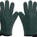 KITCHEN PERFECTION XL Silicone Smoker Oven Gloves-Extreme Heat Resistant BBQ Gloves-Handle Hot Food Right on Your Grill Fryer&Pit|Waterproof Grilling Cooking Baking Mitts|Superior Value Set+3 Bonuses (Dark Green)