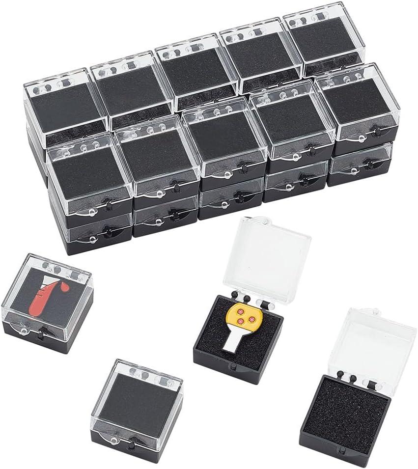 24Pcs Black Plastic Lapel Pin Storage Boxes 1.1 Inch Clear Plastic Gift Box For Pin Small Jewelry Brooch Storage Holder with Foam for Lapel Pins Gemstone Storages Display (3.04mm)