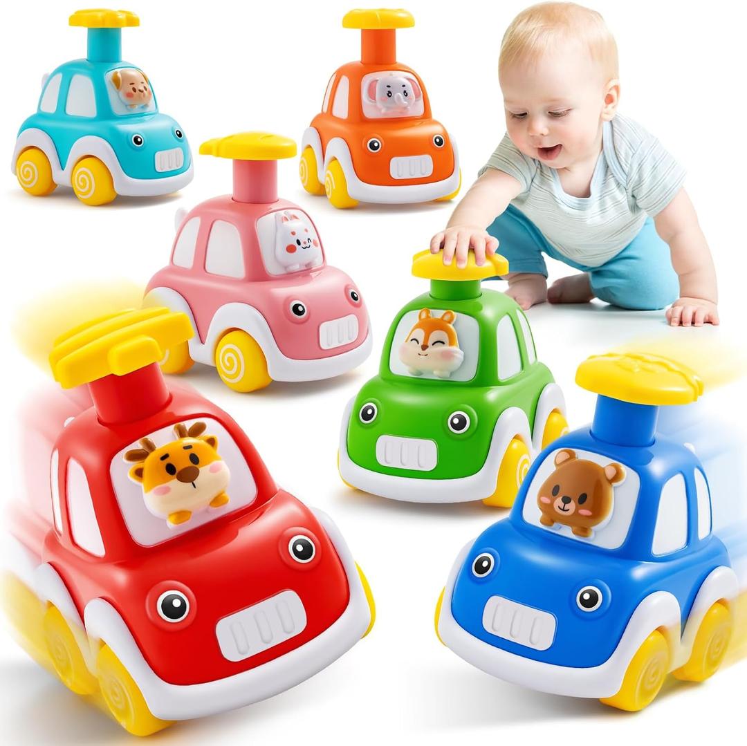 Press and Go Car Toys for Toddlers 1-3, 6 Pack Animal Baby Car Toys for 1 2 Year Old Boy, Push Go Friction Vehicle Toys for Infants 12-18 Months, One First Birthday Gifts for Boys Girls
