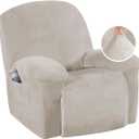 H.VERSAILTEX Stretch Recliner Covers with Pockets 1-Piece Recliner Chair Slipcovers Furniture Cover for Recliner Couch Cover Velvet Plush Anti-Slip Slipcover Highly Fitness(Recliner, Oatmeal)
