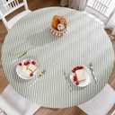 Round Vinyl Fitted Tablecloth with Flannel Backing Elastic Edge Design Table Cover Waterproof Oil-Proof PVC Table Cloth Stain-Resistant Wipeable for Round Table (Small Round Fits Table up 40"-44" Diameter, Stripes)