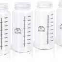 DEMORA Plastic Bottles with Airtight Caps 16oz/500ml, Food Grade Wide Mouth Liquid Containers, Reusable PP Graduated Plastic Bottles for Water Sample Lab Reagent Liquids Mixing (Clear, 4 Pcs)