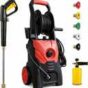 3000 PSI Electric Pressure Washer, 2.3 Max GPM, 1625W, Orange Red | Comes with hose reel & 36ft cord, leak-proof design, 5 nozzles and foam pot to clean cars, fences and courtyards